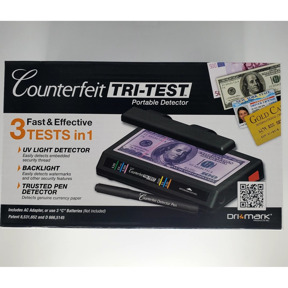 Dry Mark Tri Test‎ Counterfeit Portable Bill Detector w/Pen - Black New